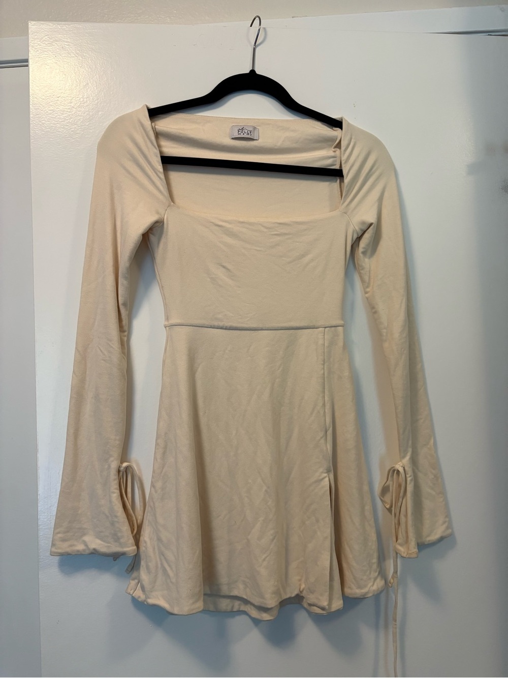 Oh Polly Cream Long Sleeve Square Neck Dress